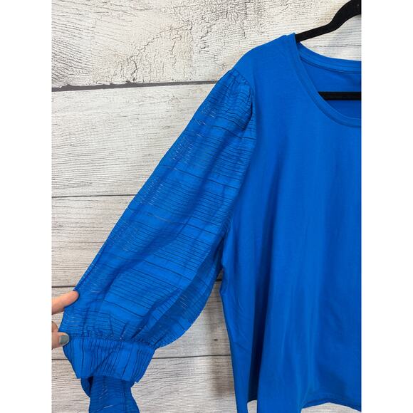 Cato Plus Size Blue Stripe Sleeve Blouse Size 22/24W - Picture 2 of 6